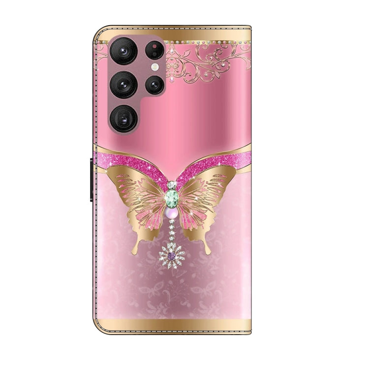 For Samsung Galaxy S22 Ultra Crystal 3D Shockproof Protective Leather Phone Case(Pink Bottom Butterfly) - free shipping - PMC TechLife - Order now!