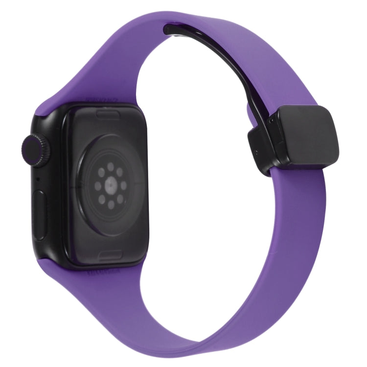 For Apple Watch 8 41mm Magnetic Buckle Slim Silicone Watch Band(Dark Purple) - Watch Bands by PMC Jewellery | Online Shopping South Africa | PMC Jewellery