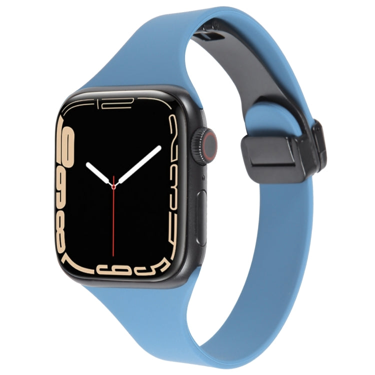 For Apple Watch 8 45mm  Magnetic Buckle Slim Silicone Watch Band(Blue) - Watch Bands by PMC Jewellery | Online Shopping South Africa | PMC Jewellery