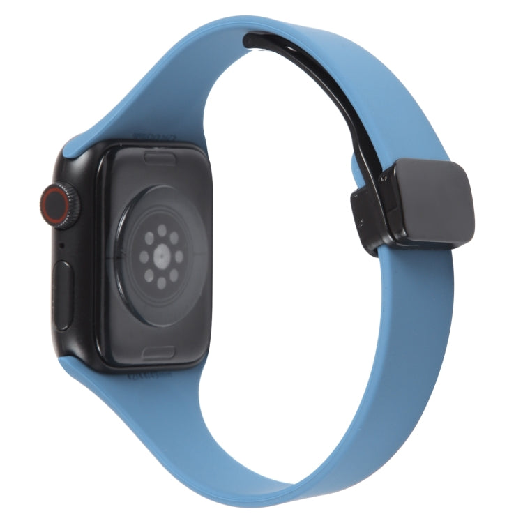 For Apple Watch 8 45mm  Magnetic Buckle Slim Silicone Watch Band(Blue) - Watch Bands by PMC Jewellery | Online Shopping South Africa | PMC Jewellery