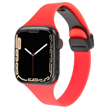 For Apple Watch SE 2022 44mm Magnetic Buckle Slim Silicone Watch Band(Red) - Watch Bands by PMC Jewellery | Online Shopping South Africa | PMC Jewellery