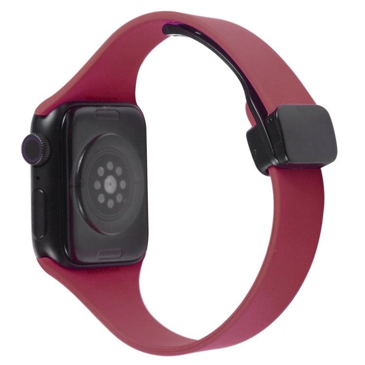 For Apple Watch 7 41mm Magnetic Buckle Slim Silicone Watch Band(Wine Red) - Watch Bands by PMC Jewellery | Online Shopping South Africa | PMC Jewellery