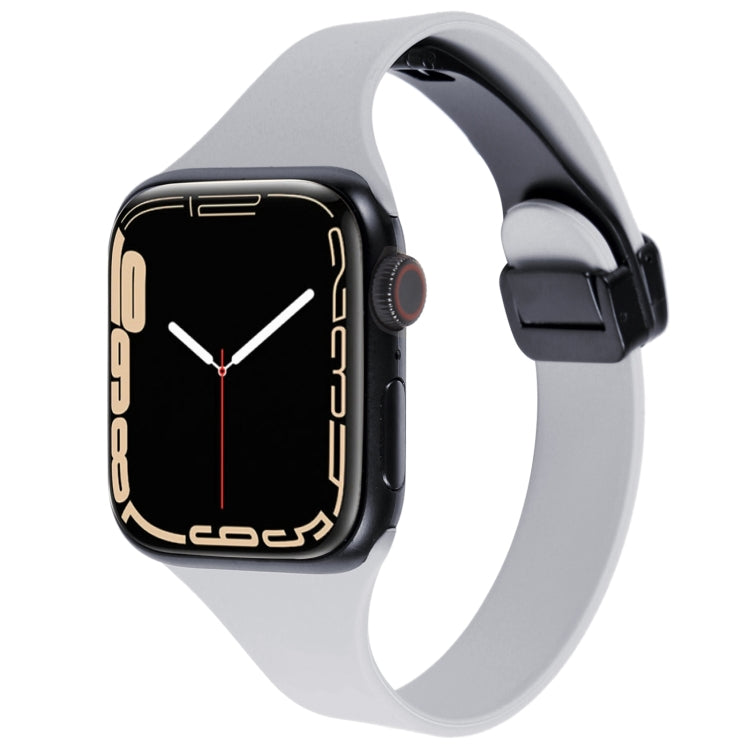 For Apple Watch 7 41mm Magnetic Buckle Slim Silicone Watch Band(Light Grey) - Watch Bands by PMC TechLife | Online Shopping South Africa | PMC TechLife