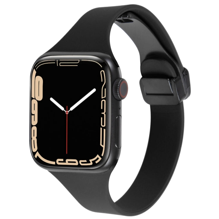 For Apple Watch 7 45mm Magnetic Buckle Slim Silicone Watch Band(Black) - Watch Bands by PMC TechLife | Online Shopping South Africa | PMC TechLife