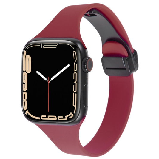 For Apple Watch SE 44mm Magnetic Buckle Slim Silicone Watch Band(Wine Red) - Watch Bands by PMC Jewellery | Online Shopping South Africa | PMC Jewellery