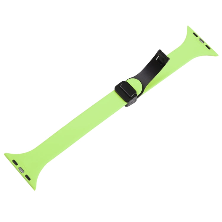 For Apple Watch SE 44mm Magnetic Buckle Slim Silicone Watch Band(Green) - Watch Bands by PMC Jewellery | Online Shopping South Africa | PMC Jewellery