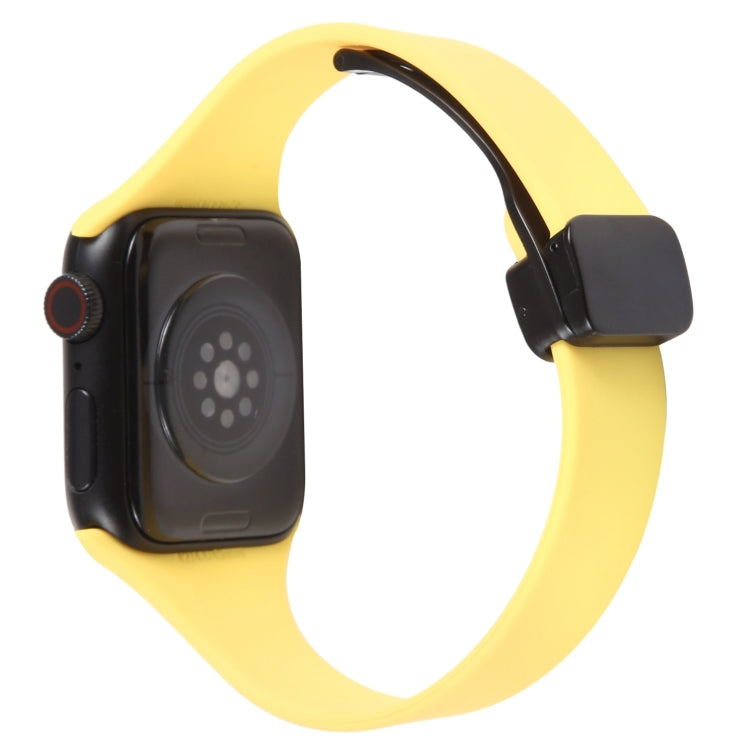 For Apple Watch 4 44mm Magnetic Buckle Slim Silicone Watch Band(Light Yellow) - Watch Bands by PMC TechLife | Online Shopping South Africa | PMC TechLife