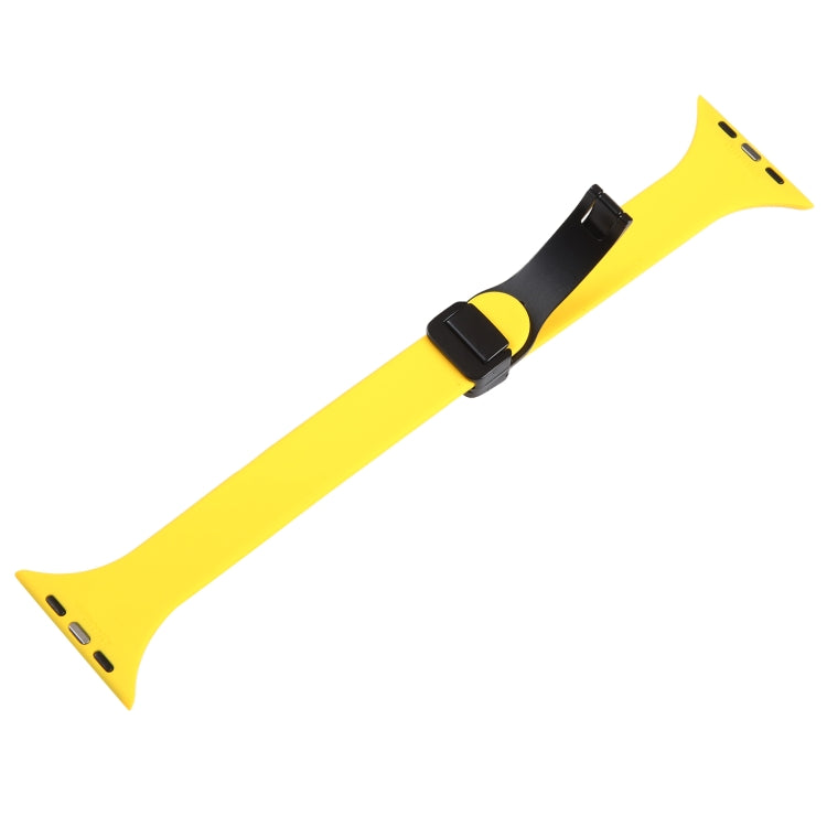 For Apple Watch 42mm Magnetic Buckle Slim Silicone Watch Band(Yellow) - Watch Bands by PMC TechLife | Online Shopping South Africa | PMC TechLife