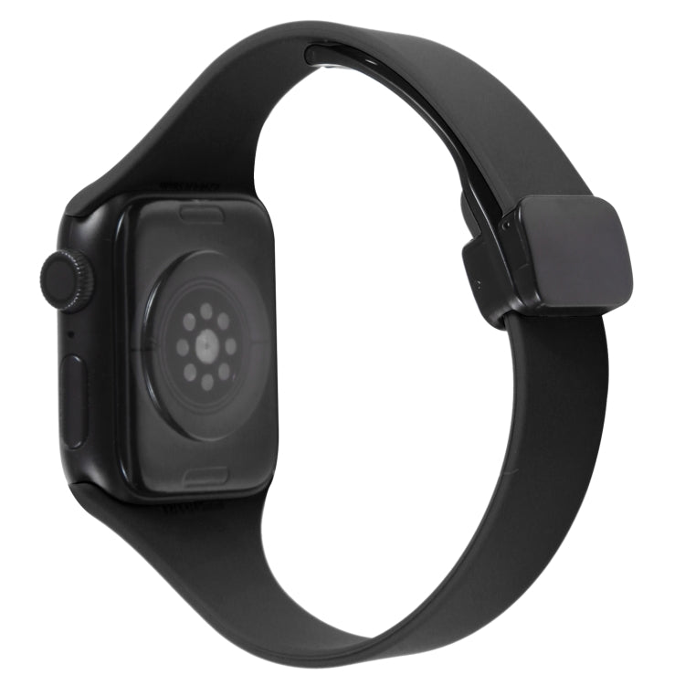 For Apple Watch 42mm Magnetic Buckle Slim Silicone Watch Band(Black) - Watch Bands by PMC TechLife | Online Shopping South Africa | PMC TechLife