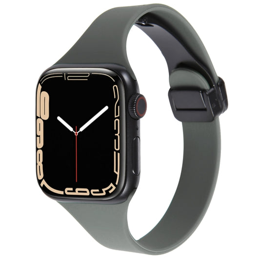 For Apple Watch 42mm Magnetic Buckle Slim Silicone Watch Band(Army Green) - Watch Bands by PMC Jewellery | Online Shopping South Africa | PMC Jewellery