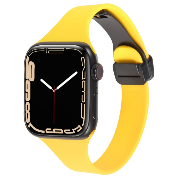 For Apple Watch 38mm Magnetic Buckle Slim Silicone Watch Band(Yellow) - Watch Bands by PMC TechLife | Online Shopping South Africa | PMC TechLife
