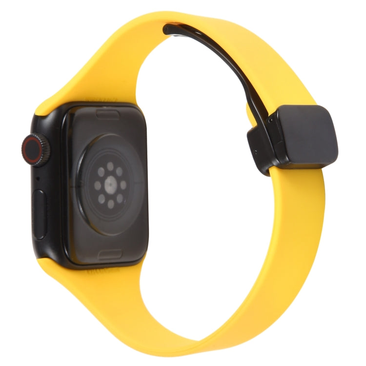 For Apple Watch 38mm Magnetic Buckle Slim Silicone Watch Band(Yellow) - Watch Bands by PMC TechLife | Online Shopping South Africa | PMC TechLife