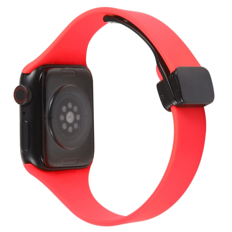 For Apple Watch 38mm Magnetic Buckle Slim Silicone Watch Band(Red) - Watch Bands by PMC TechLife | Online Shopping South Africa | PMC TechLife