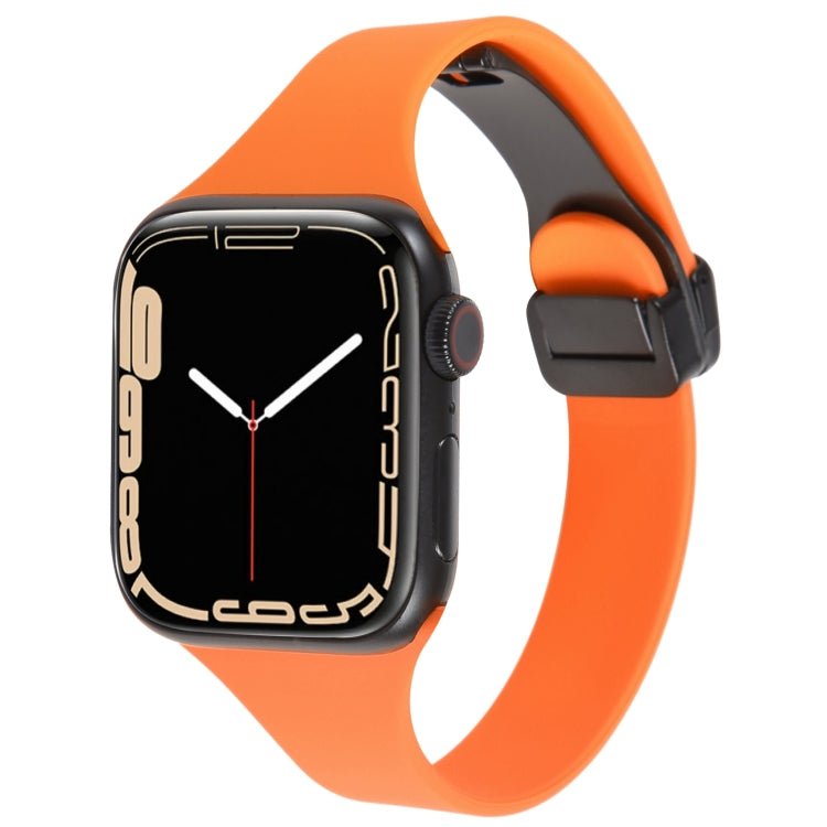 For Apple Watch 38mm Magnetic Buckle Slim Silicone Watch Band(Orange) - Watch Bands by PMC TechLife | Online Shopping South Africa | PMC TechLife
