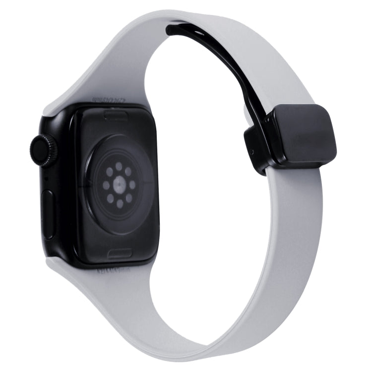 For Apple Watch 38mm Magnetic Buckle Slim Silicone Watch Band(Light Grey) - Watch Bands by PMC TechLife | Online Shopping South Africa | PMC TechLife