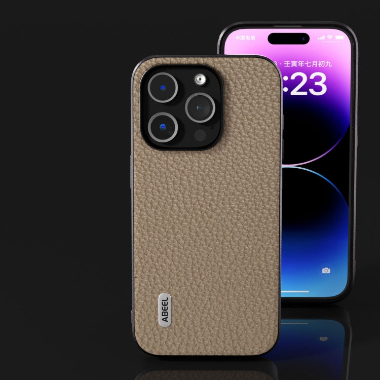 For iPhone 14 Pro Max ABEEL Genuine Leather Litchi Texture Phone Case(Grey) - free shipping - PMC TechLife - Order now!