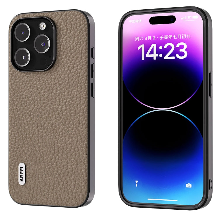 For iPhone 15 ABEEL Genuine Leather Litchi Texture Phone Case(Grey) - free shipping - PMC TechLife - Order now!