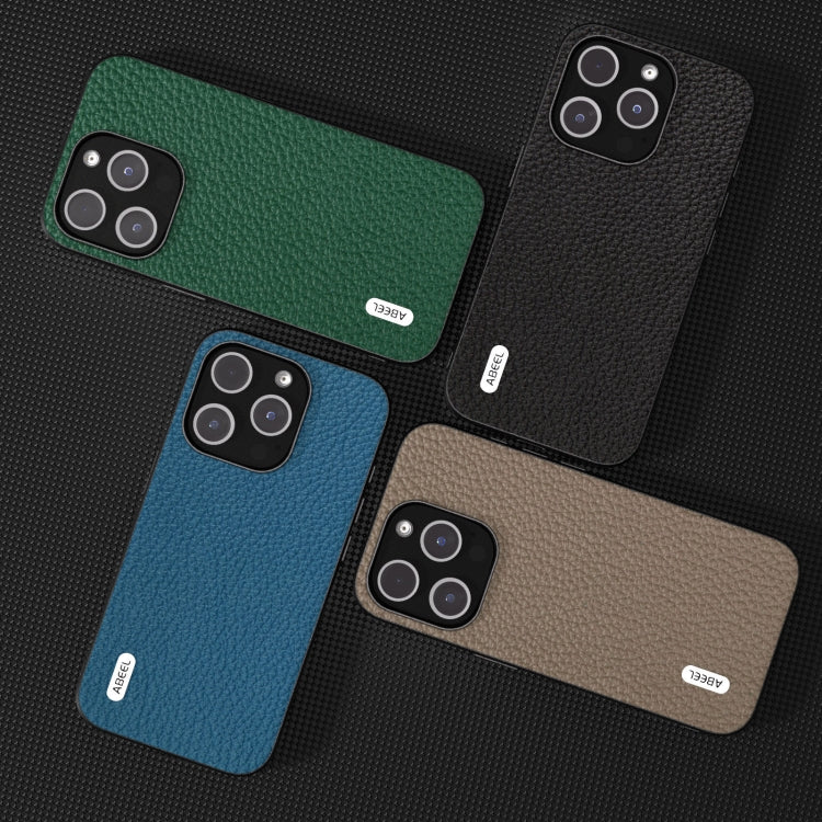 For iPhone 15 Plus ABEEL Genuine Leather Litchi Texture Phone Case(Blue) - free shipping - PMC TechLife - Order now!