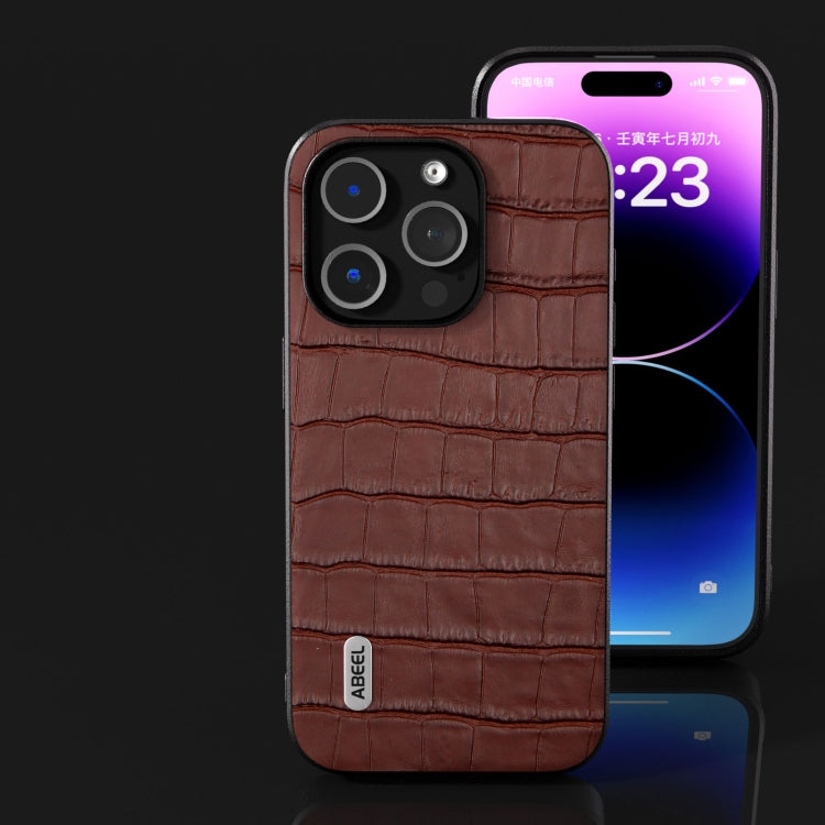 For iPhone 14 Pro Max ABEEL Crocodile Texture Genuine Leather Phone Case(Brown) - free shipping - PMC TechLife - Order now!