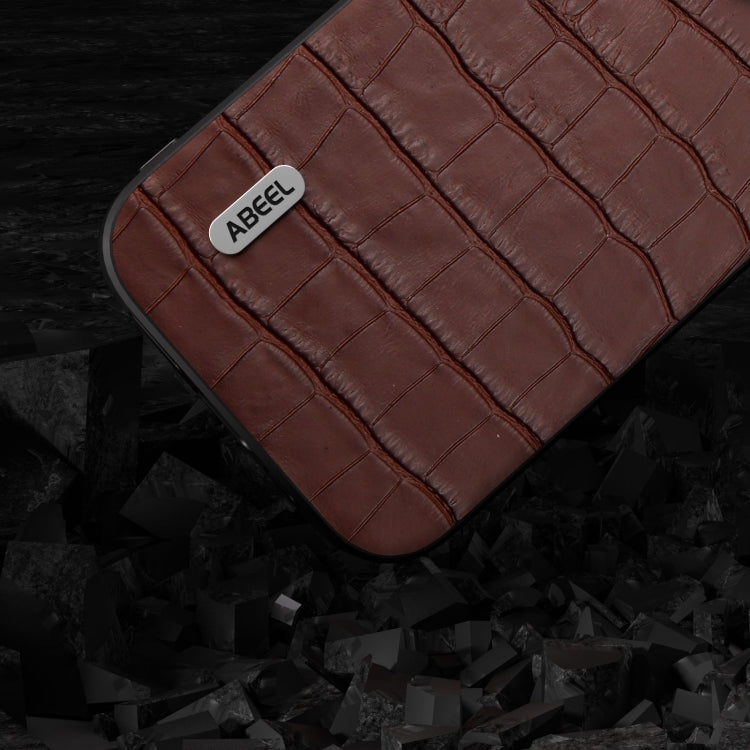 For iPhone 15 Plus ABEEL Crocodile Texture Genuine Leather Phone Case(Brown) - free shipping - PMC TechLife - Order now!