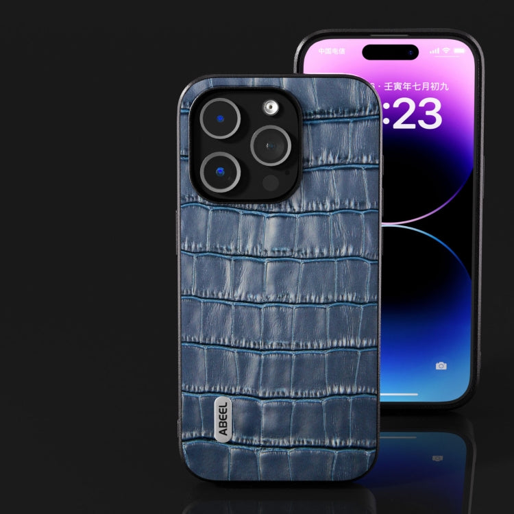 For iPhone 14 Plus ABEEL Crocodile Texture Genuine Leather Phone Case(Blue) - free shipping - PMC TechLife - Order now!
