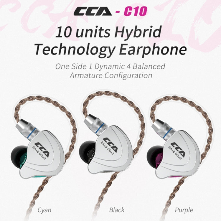 CCA CCA-C10 3.5mm Gold Plated Plug Ten Unit Hybrid Wire-controlled In-ear Earphone, Type:without Mic(Charm Black) - free shipping - PMC TechLife - Order now!