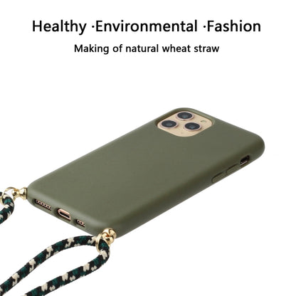 For iPhone 15 Pro Max Wheat Straw Material + TPU Phone Case with Lanyard(Army Green) - iPhone 15 Pro Max Cases by PMC Jewellery | Online Shopping South Africa | PMC Jewellery