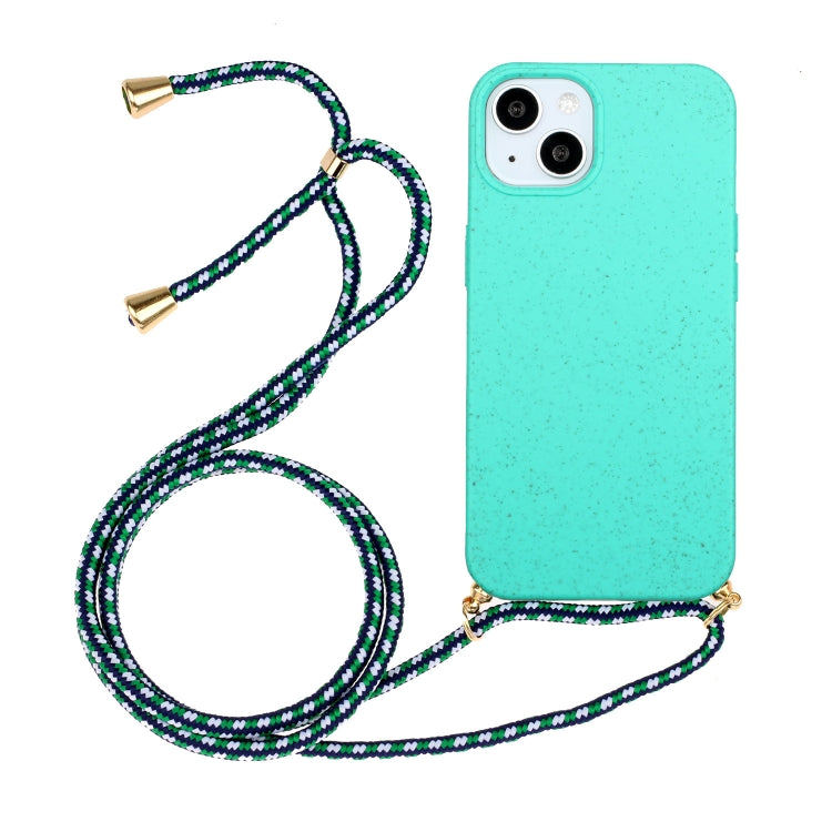 For iPhone 15 Wheat Straw Material + TPU Phone Case with Lanyard(Green) - free shipping - PMC TechLife - Order now!