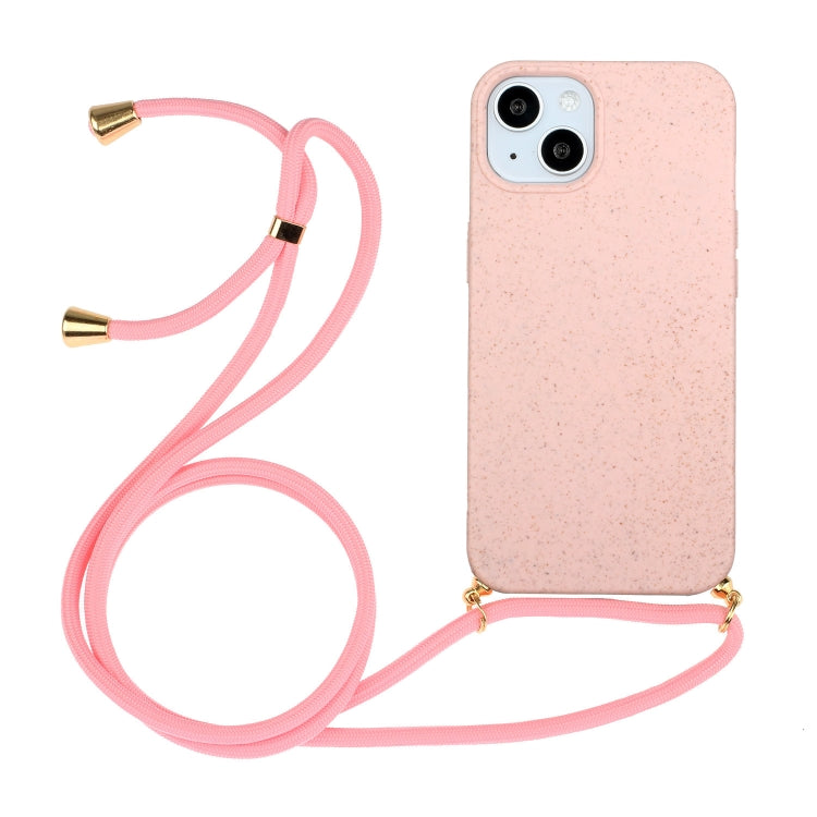 For iPhone 15 Wheat Straw Material + TPU Phone Case with Lanyard(Pink) - free shipping - PMC TechLife - Order now!