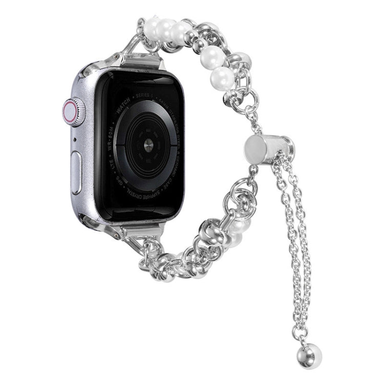 For Apple Watch 8 41mm Pearl Bracelet Metal Watch Band(Silver) - Watch Bands by PMC TechLife | Online Shopping South Africa | PMC TechLife