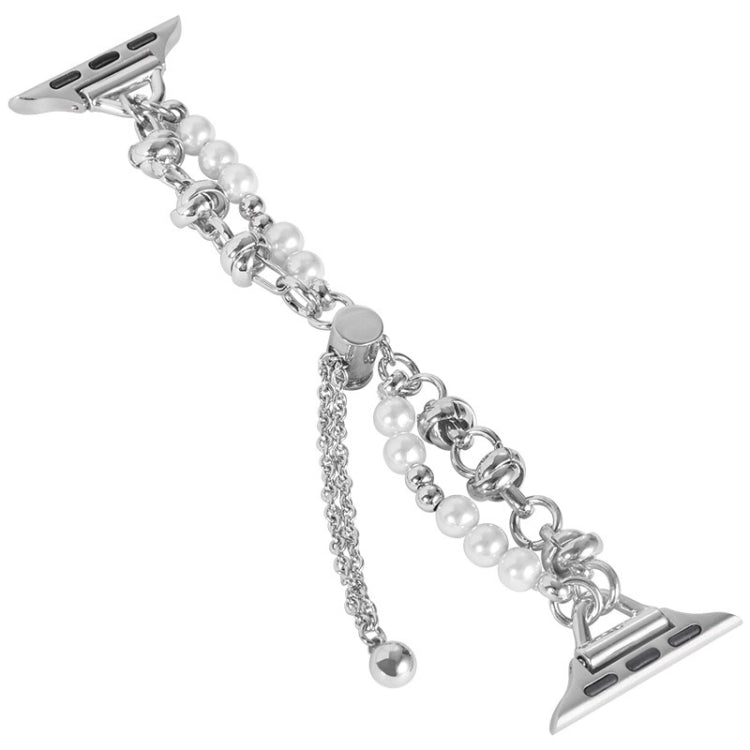 For Apple Watch 38mm Pearl Bracelet Metal Watch Band(Silver) - Watch Bands by PMC TechLife | Online Shopping South Africa | PMC TechLife