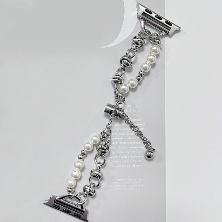For Apple Watch 38mm Pearl Bracelet Metal Watch Band(Silver) - Watch Bands by PMC TechLife | Online Shopping South Africa | PMC TechLife