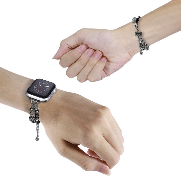 For Apple Watch 42mm Pearl Bracelet Metal Watch Band(Black) - Watch Bands by PMC TechLife | Online Shopping South Africa | PMC TechLife