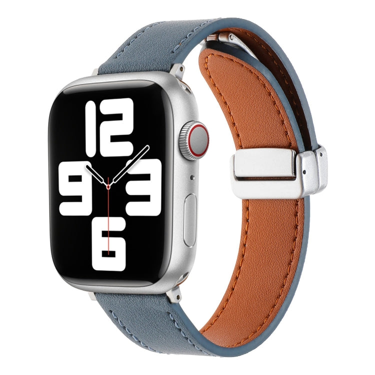 For Apple Watch 6 40mm Magnetic Buckle Skin Feel Leather Watch Band(Light Blue) - Watch Bands by PMC Jewellery | Online Shopping South Africa | PMC Jewellery