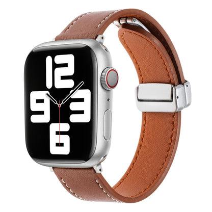 For Apple Watch 2 42mm Magnetic Buckle Skin Feel Leather Watch Band(Brown) - Watch Bands by PMC Jewellery | Online Shopping South Africa | PMC Jewellery