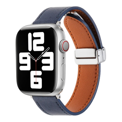 For Apple Watch 38mm Magnetic Buckle Skin Feel Leather Watch Band(Dark Blue) - Watch Bands by PMC Jewellery | Online Shopping South Africa | PMC Jewellery