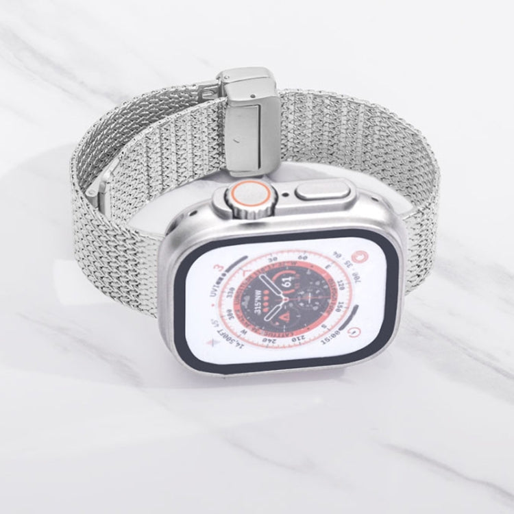 For Apple Watch 42mm Magnetic Buckle Herringbone Mesh Metal Watch Band(Starlight) - Watch Bands by PMC TechLife | Online Shopping South Africa | PMC TechLife