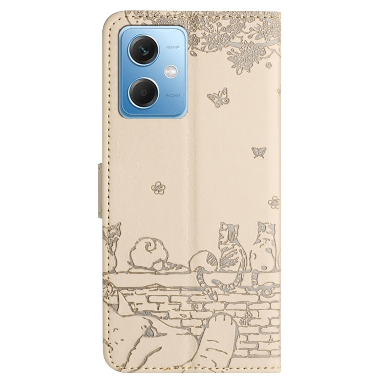 For Xiaomi Redmi Note 12 5G India / POCO X5 Cat Embossing Pattern Leather Phone Case with Lanyard(Beige) - free shipping - PMC TechLife - Order now!
