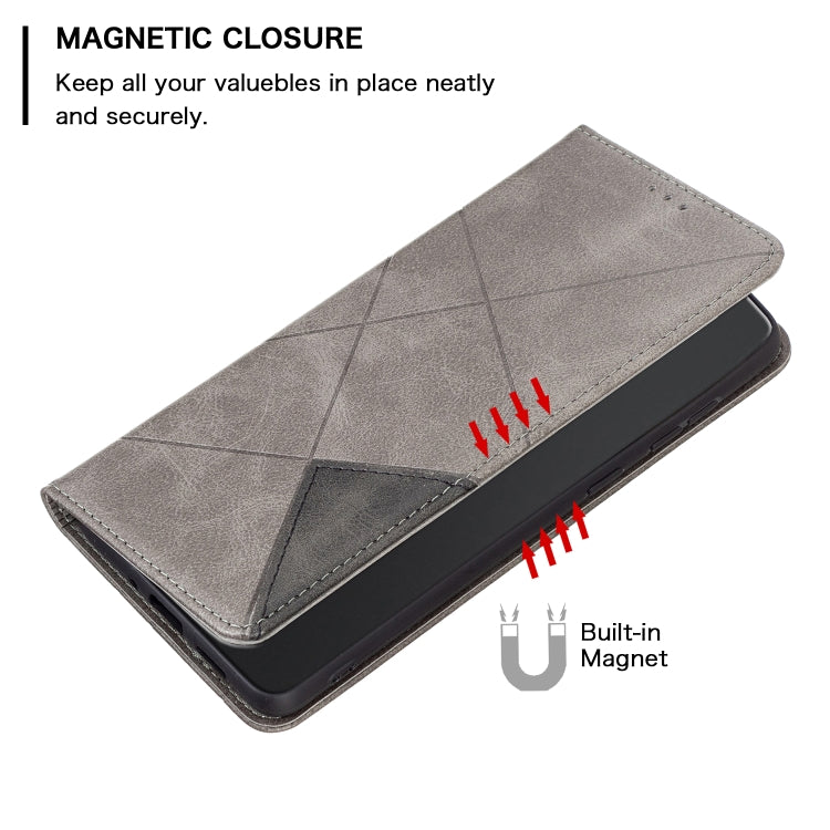 For iPhone 15 Pro Rhombus Texture Magnetic Leather Phone Case(Grey) - iPhone 15 Pro Cases by PMC Jewellery | Online Shopping South Africa | PMC Jewellery