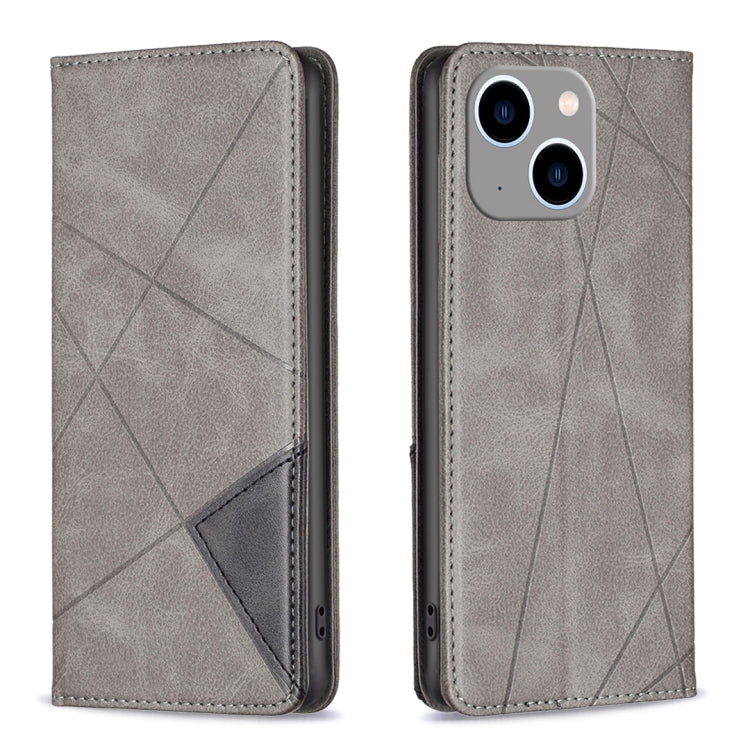 For iPhone 15 Plus Rhombus Texture Magnetic Leather Phone Case(Grey) - free shipping - PMC TechLife - Order now!
