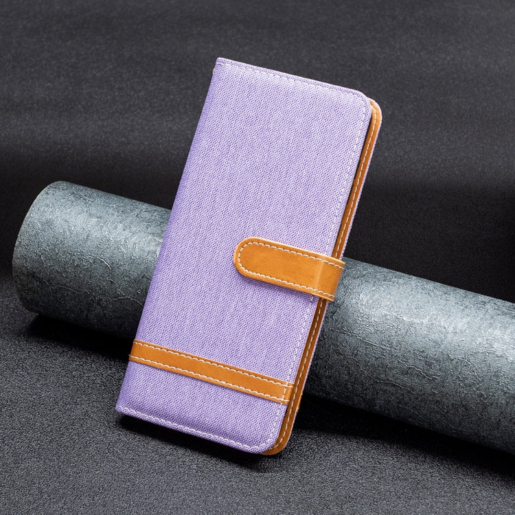 For iPhone 15 Color Block Denim Texture Leather Phone Case(Purple) - free shipping - PMC TechLife - Order now!