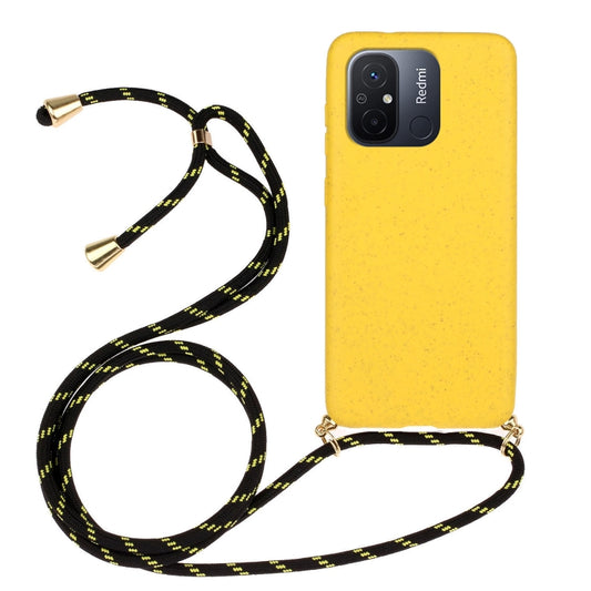 For Xiaomi Redmi 12C Wheat Straw Material + TPU Phone Case with Lanyard(Yellow) - Xiaomi Cases by PMC Jewellery | Online Shopping South Africa | PMC Jewellery