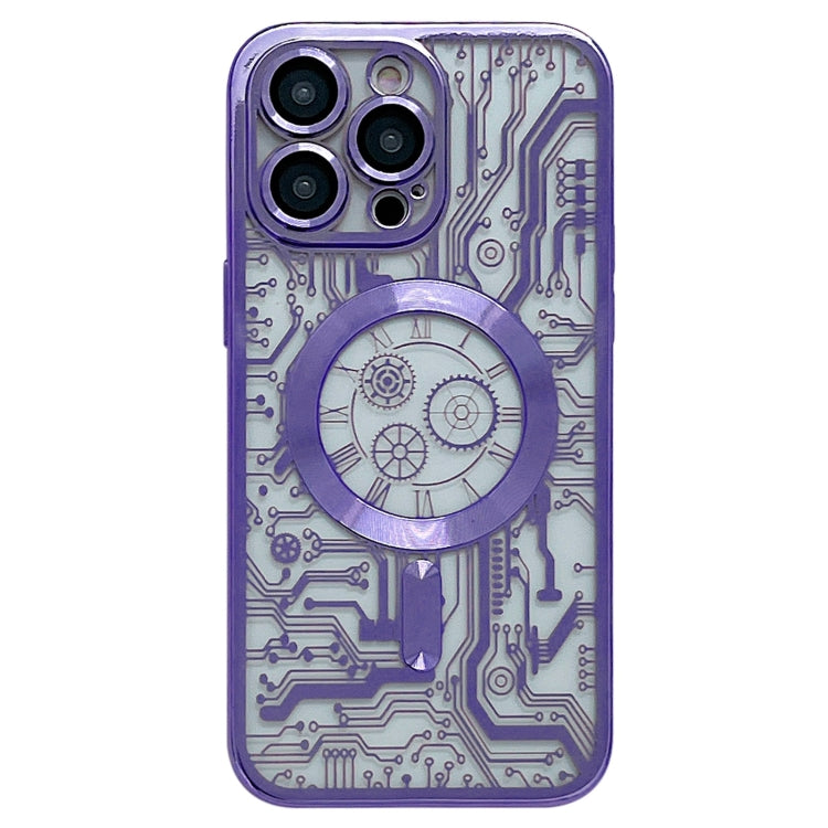 For iPhone 14 Pro Electroplated Circuit Board Pattern MagSafe Phone Case(Purple) - iPhone 14 Pro Cases by PMC Jewellery | Online Shopping South Africa | PMC Jewellery