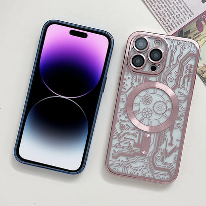 For iPhone 14 Pro Electroplated Circuit Board Pattern MagSafe Phone Case(Purple) - iPhone 14 Pro Cases by PMC Jewellery | Online Shopping South Africa | PMC Jewellery