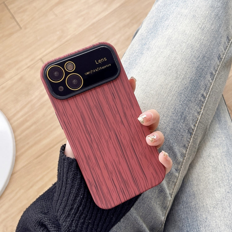 For iPhone 14 Wood Grain TPU Phone Case with Lens Film(Red) - iPhone 14 Cases by PMC TechLife | Online Shopping South Africa | PMC TechLife