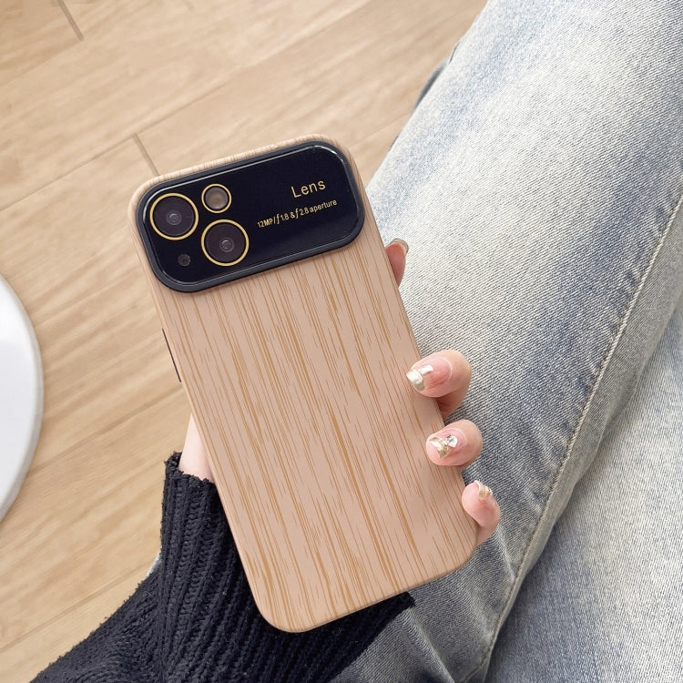 For iPhone 14 Wood Grain TPU Phone Case with Lens Film(Khaki) - iPhone 14 Cases by PMC TechLife | Online Shopping South Africa | PMC TechLife