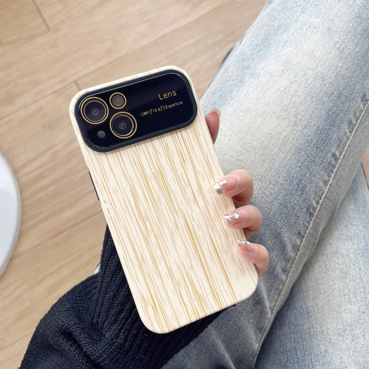 For iPhone 14 Wood Grain TPU Phone Case with Lens Film(Beige) - iPhone 14 Cases by PMC TechLife | Online Shopping South Africa | PMC TechLife