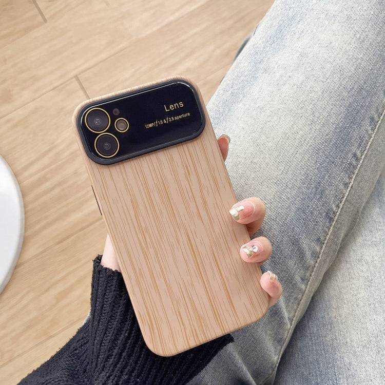 For iPhone 12 Wood Grain TPU Phone Case with Lens Film(Khaki) - iPhone 12 / 12 Pro Cases by PMC TechLife | Online Shopping South Africa | PMC TechLife
