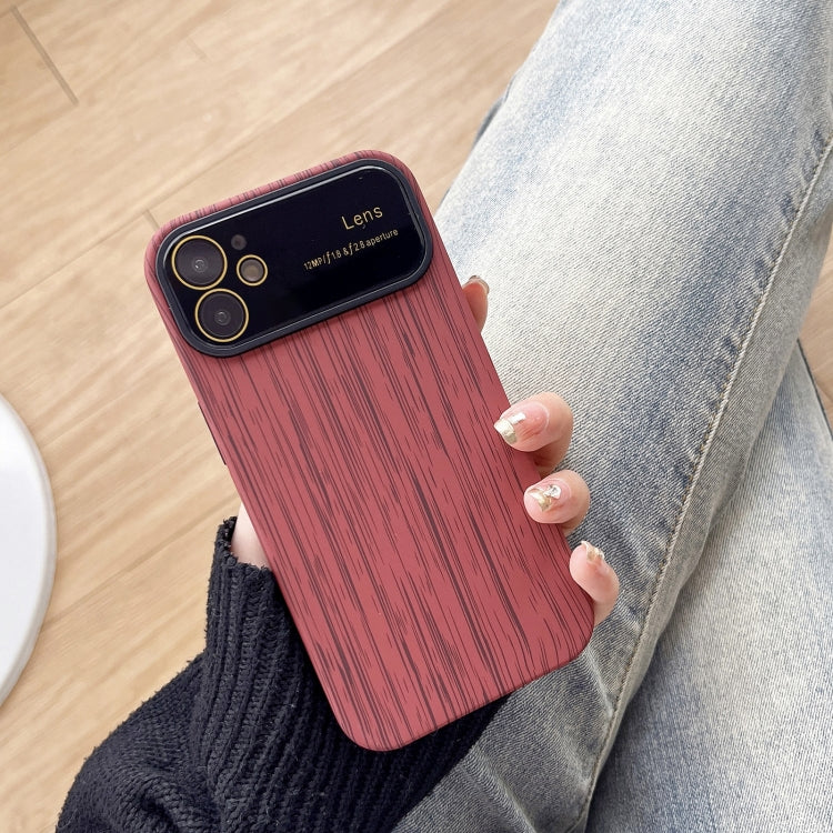 For iPhone 11 Wood Grain TPU Phone Case with Lens Film(Red) - iPhone 11 Cases by PMC TechLife | Online Shopping South Africa | PMC TechLife