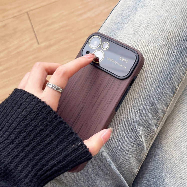 For iPhone 14 Pro Wood Grain TPU Phone Case with Lens Film(Khaki) - iPhone 14 Pro Cases by PMC TechLife | Online Shopping South Africa | PMC TechLife